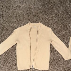 Brandy Melville Cream Ribbed Zip-Up Cardigan